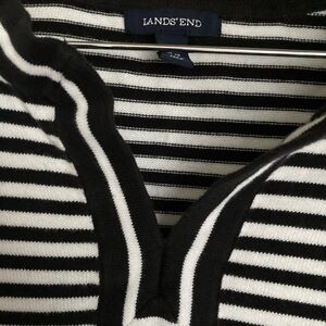 Land’s End Cotton Black & White Striped V-Neck Sweater